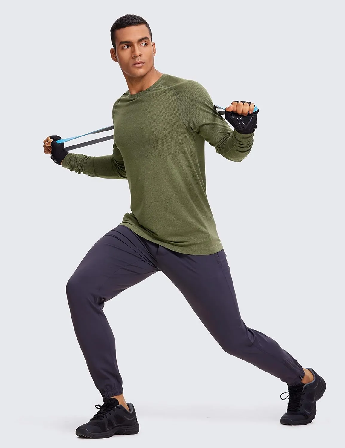 CRZ YOGA Mens Seamless Long Sleeve Tee Shirts Moisture Wicking Workout Athletic Running Shirts Breathable Gym Tops