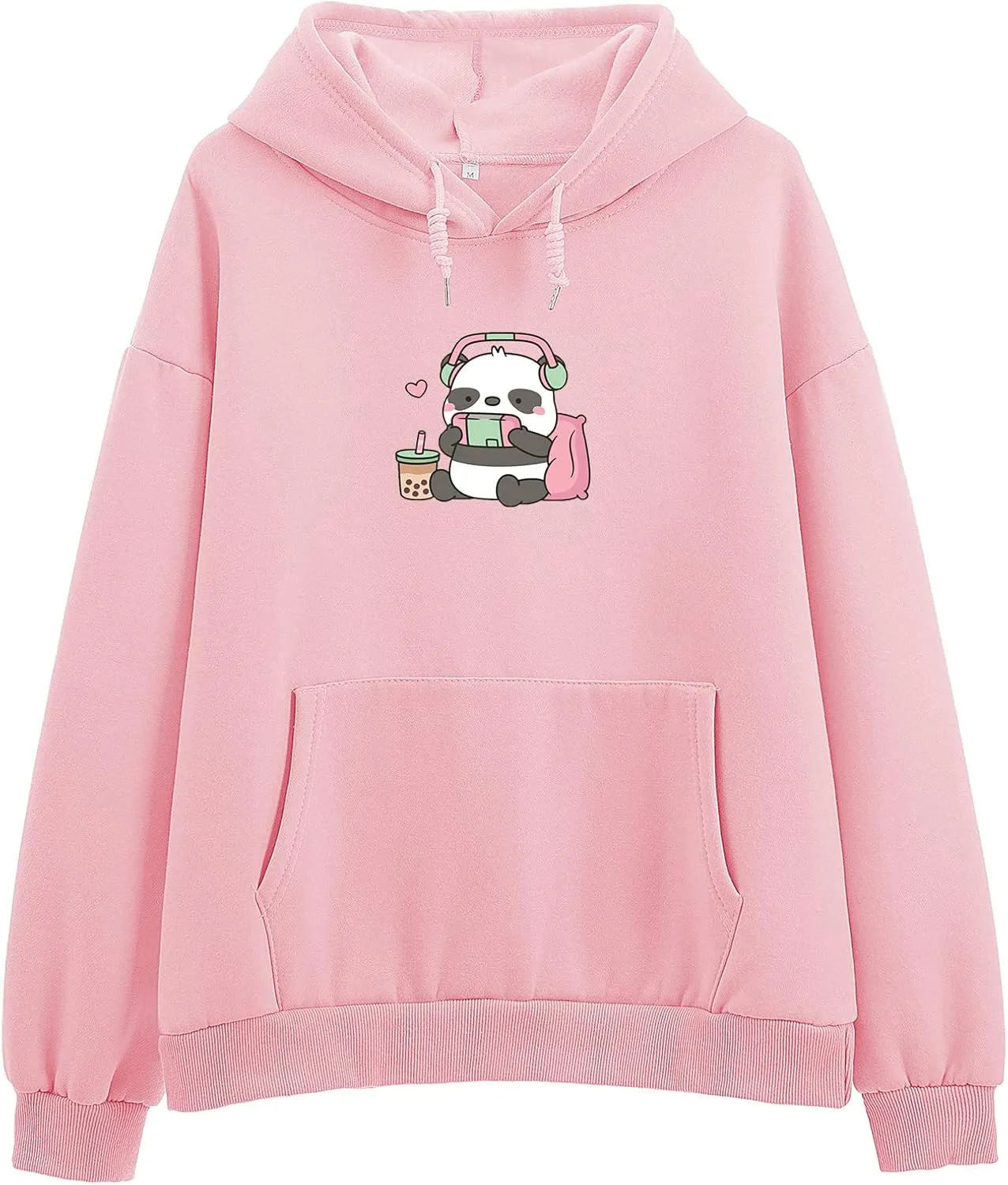 Cute Panda Graphic Oversized Hoodies for Teen Girls Kawaii Cartoon Sweatshirt Women Casual Cotton Fleece Pullover