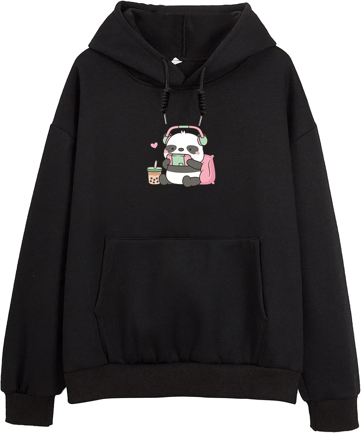 Cute Panda Graphic Oversized Hoodies for Teen Girls Kawaii Cartoon Sweatshirt Women Casual Cotton Fleece Pullover