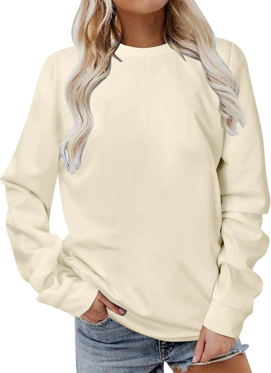 Cute Sweatshirts for Women Autumn Fashion Long Sleeve Pullover Basic Tees Crew Neck Solid Color Casual Blouses Shirts