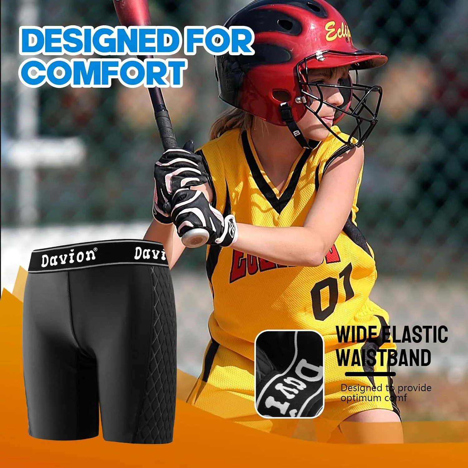 Davion Youth Girls Sliding Shorts Athletic Compression Padded Shorts for Kids Baseball Football Lacrosse