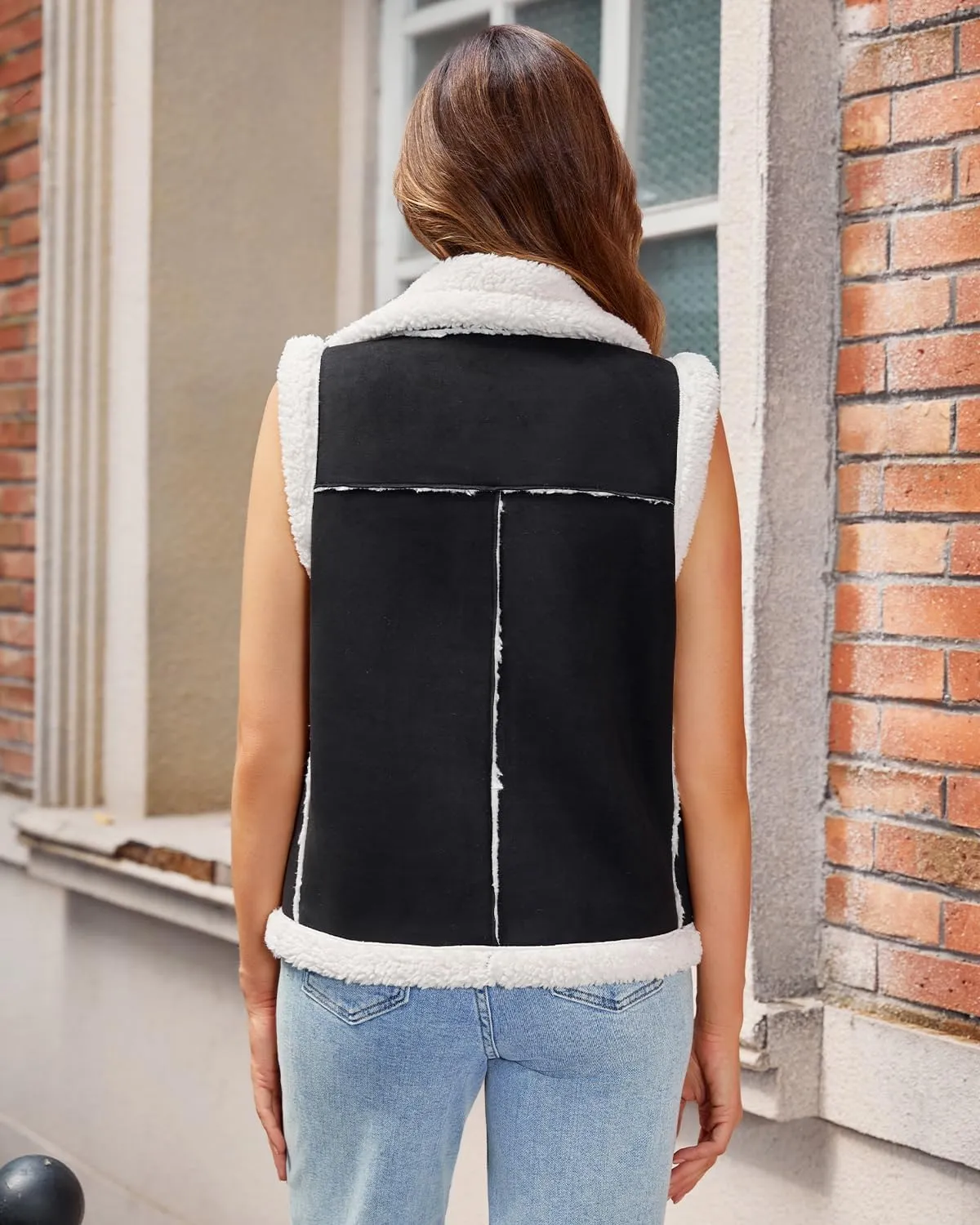 DIASHINY Womens Fur Suede Vest Winter Warm Sherpa Leather Fur Lined Vest