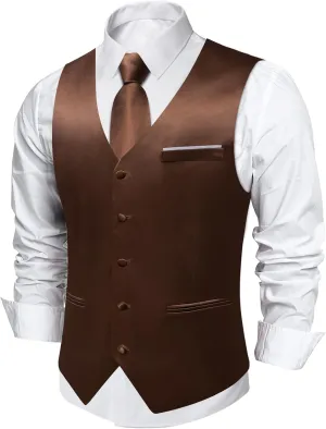 DiBanGu Mens Suit Vest and Tie Set Solid Color Satin Waistcoat Necktie Wedding Party Casual Dress Vest for Tuxedo
