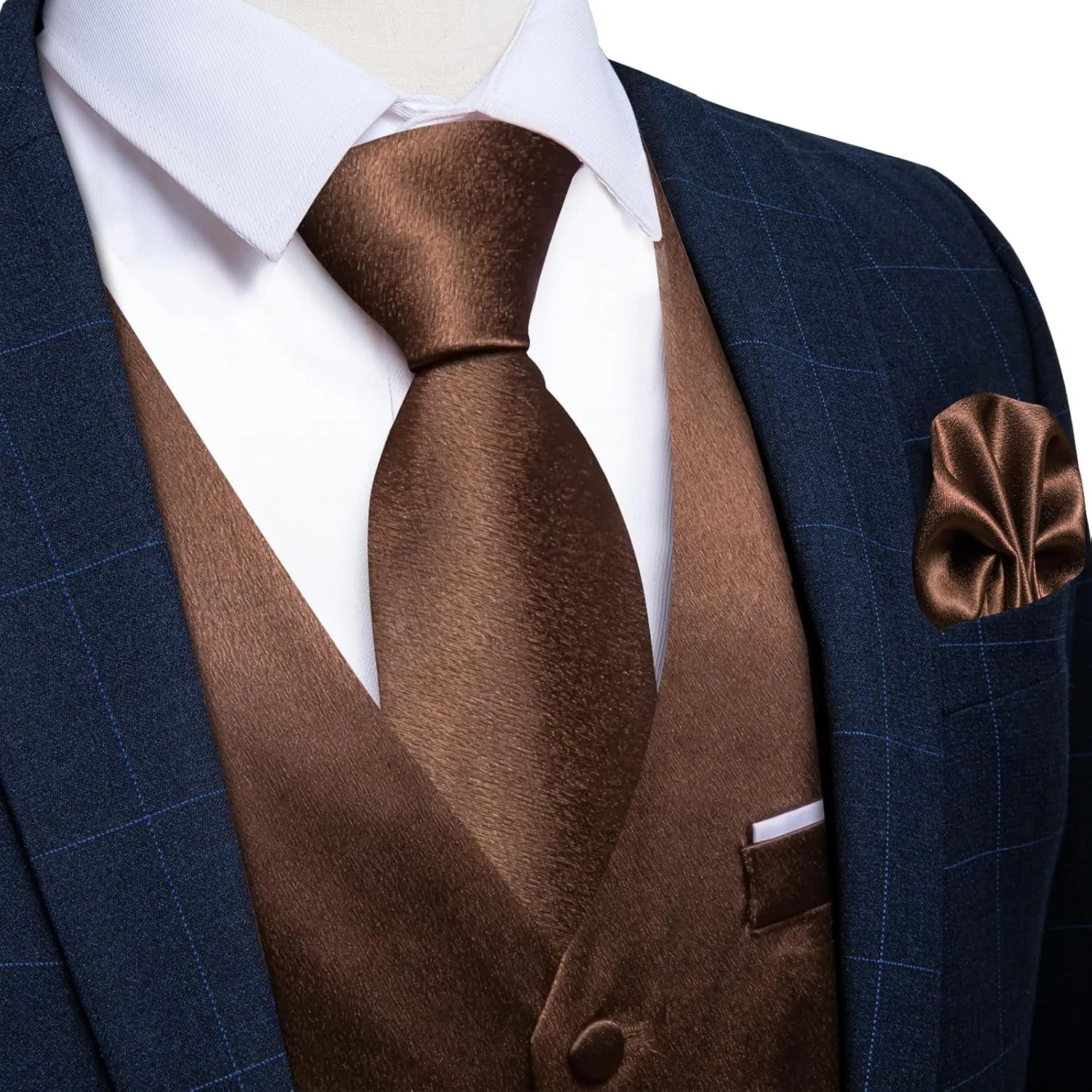 DiBanGu Mens Suit Vest and Tie Set Solid Color Satin Waistcoat Necktie Wedding Party Casual Dress Vest for Tuxedo