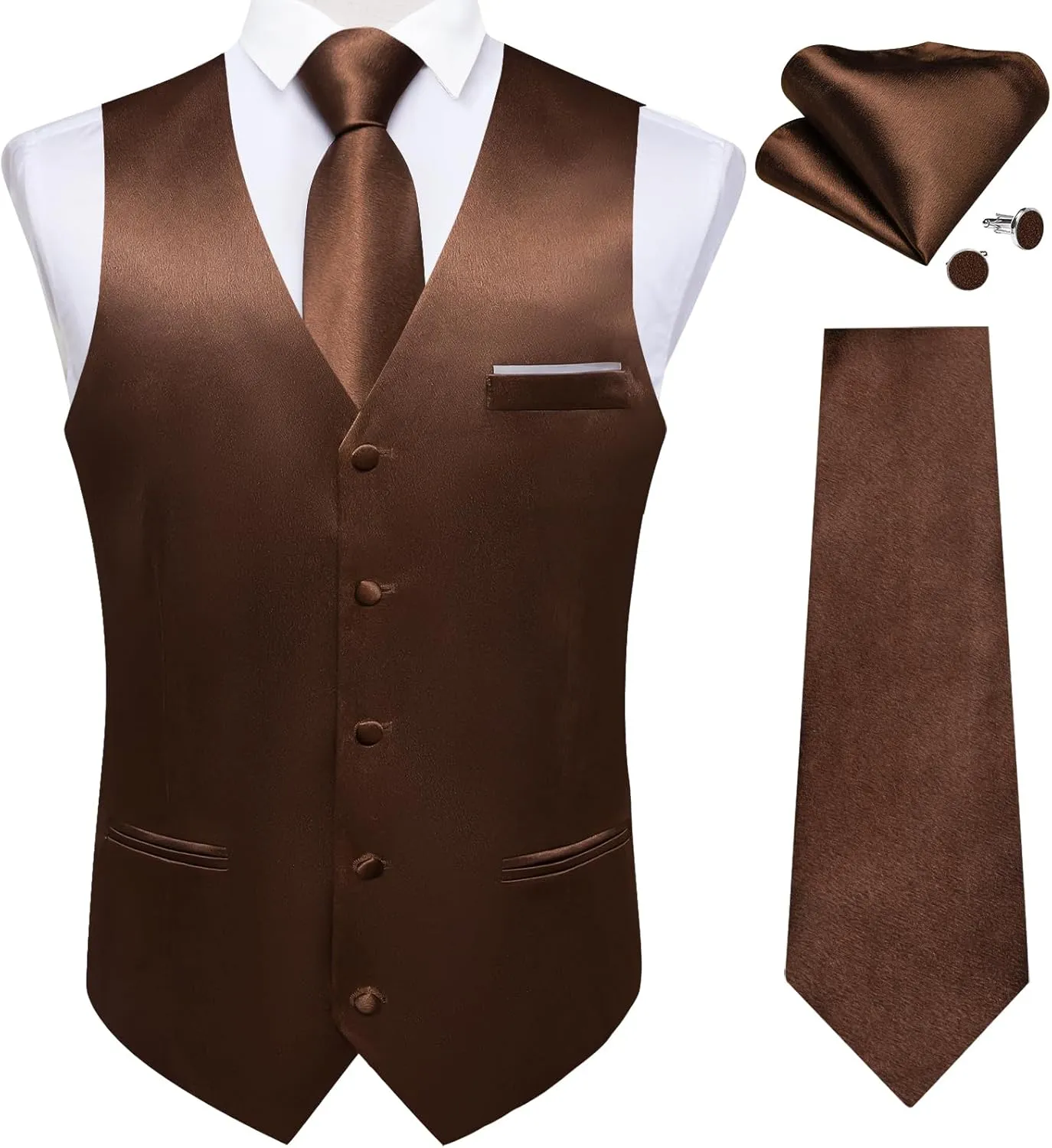 DiBanGu Mens Suit Vest and Tie Set Solid Color Satin Waistcoat Necktie Wedding Party Casual Dress Vest for Tuxedo