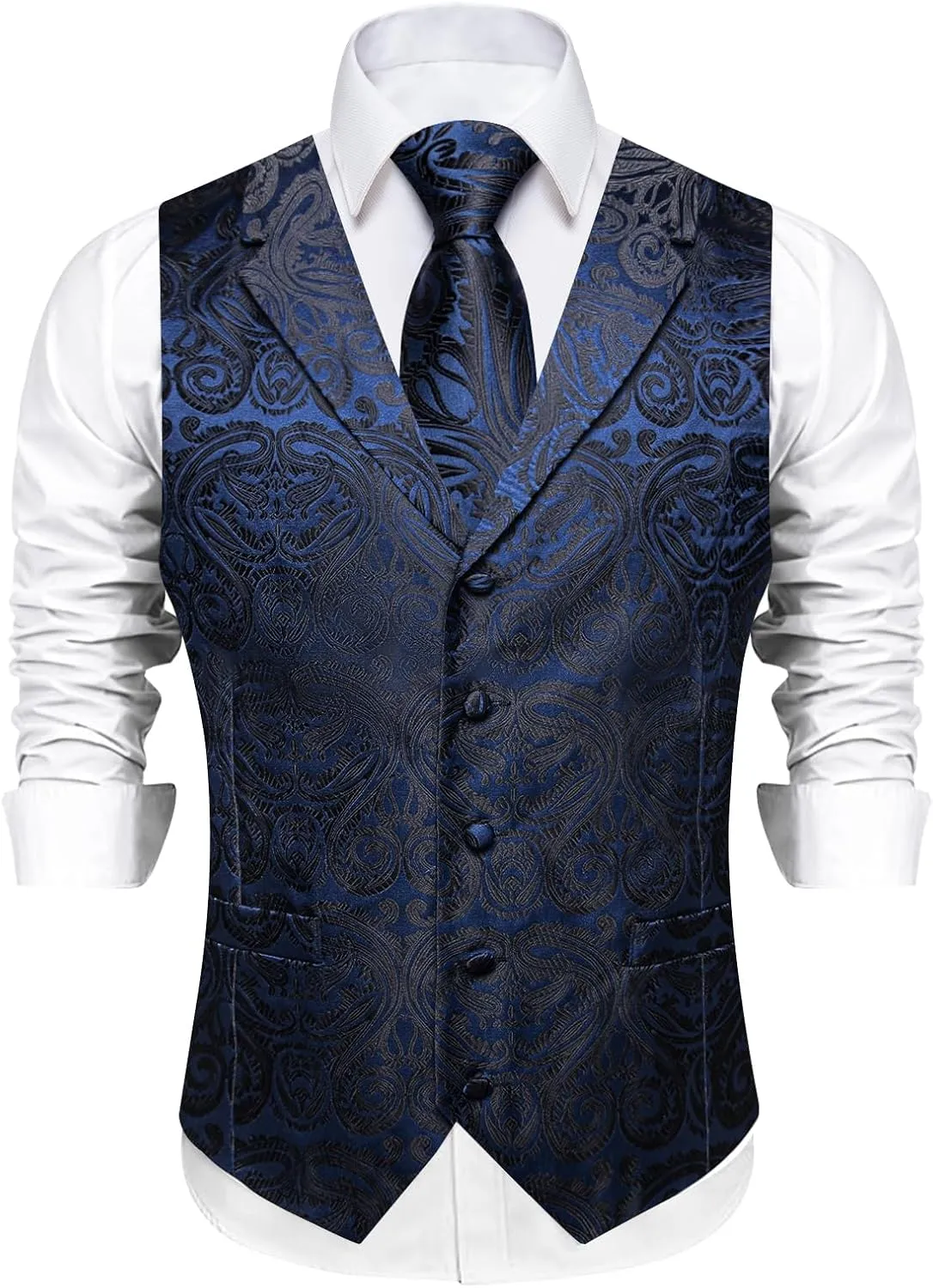 DiBanGu Men's Vest and Tie Set Silk Paisley Suit Vest and Necktie Pocket Square Cufflinks with Tie Clip for Wedding Party