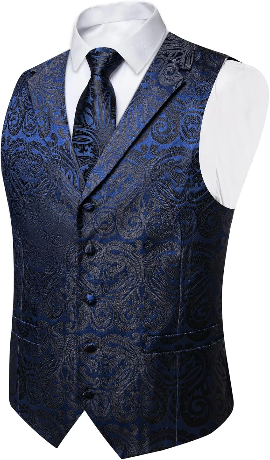 DiBanGu Men's Vest and Tie Set Silk Paisley Suit Vest and Necktie Pocket Square Cufflinks with Tie Clip for Wedding Party