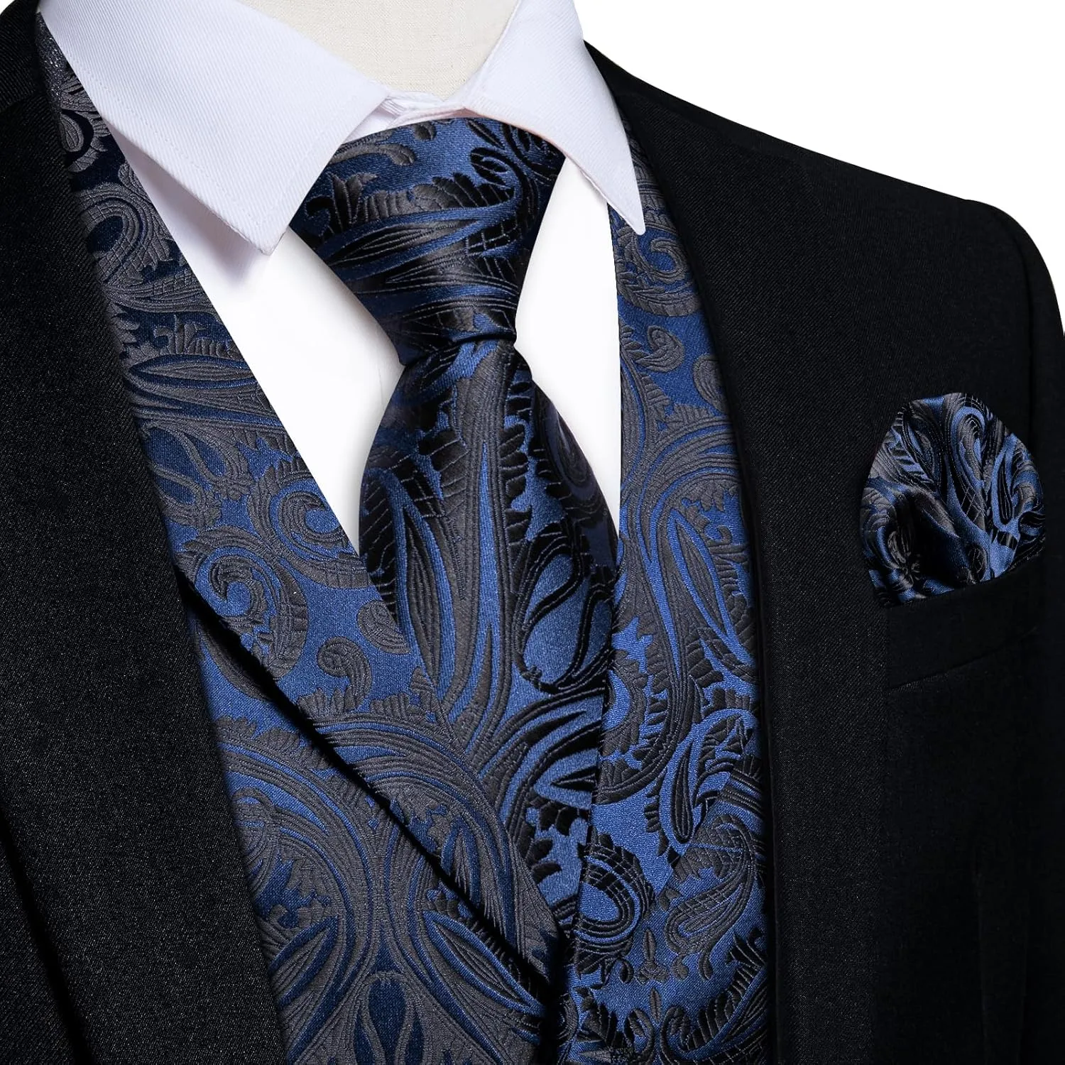 DiBanGu Men's Vest and Tie Set Silk Paisley Suit Vest and Necktie Pocket Square Cufflinks with Tie Clip for Wedding Party