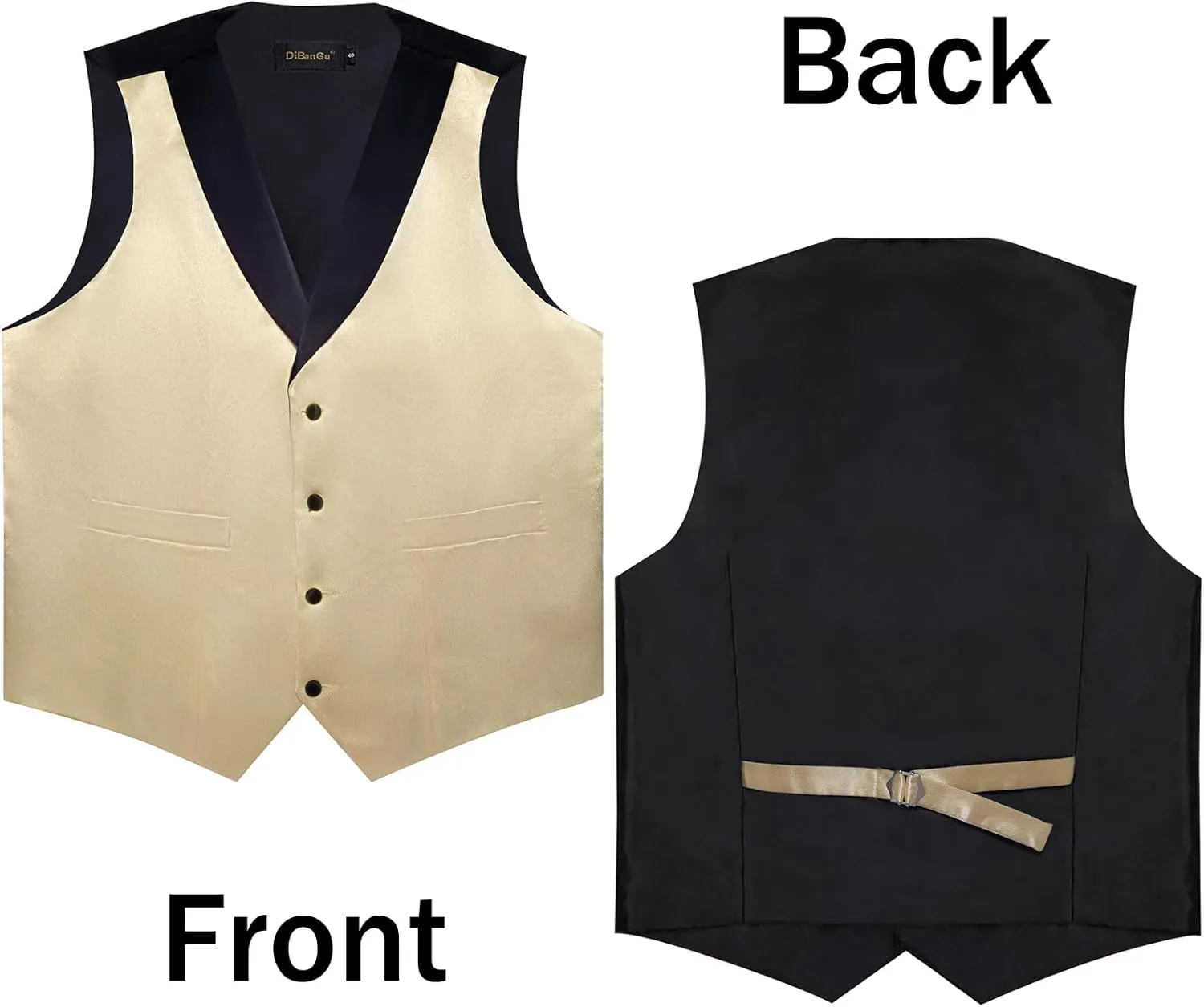 DiBanGu Mens Vest Formal Solid Color Waistcoat and Tie Pocket Square Set Satin Shawl Lapel Dress Vest Wedding Business