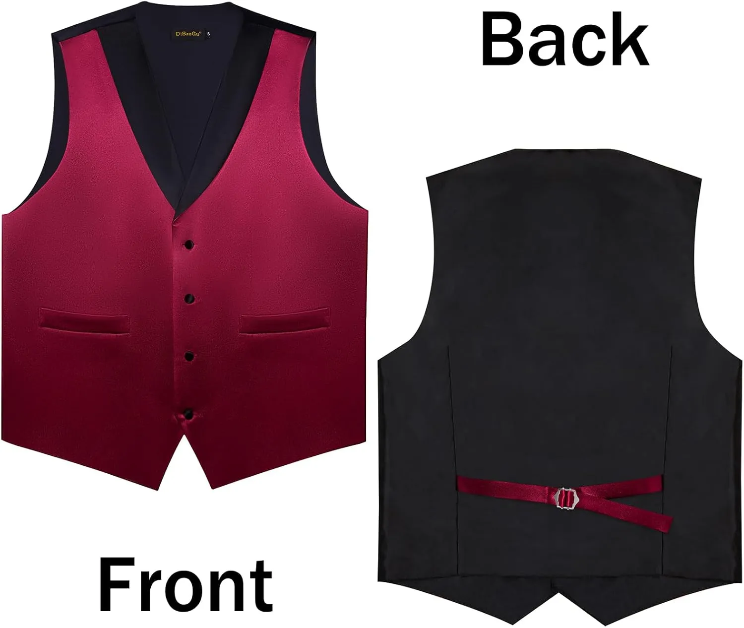 DiBanGu Mens Vest Formal Solid Color Waistcoat and Tie Pocket Square Set Satin Shawl Lapel Dress Vest Wedding Business