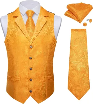 DiBanGu Silk Paisley Vest and Tie Set for Men Formal Waistcoat Regular Fit Lapel Dress Vest for Tuxedo Wedding Party