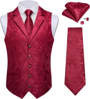 DiBanGu Silk Paisley Vest and Tie Set for Men Formal Waistcoat Regular Fit Lapel Dress Vest for Tuxedo Wedding Party