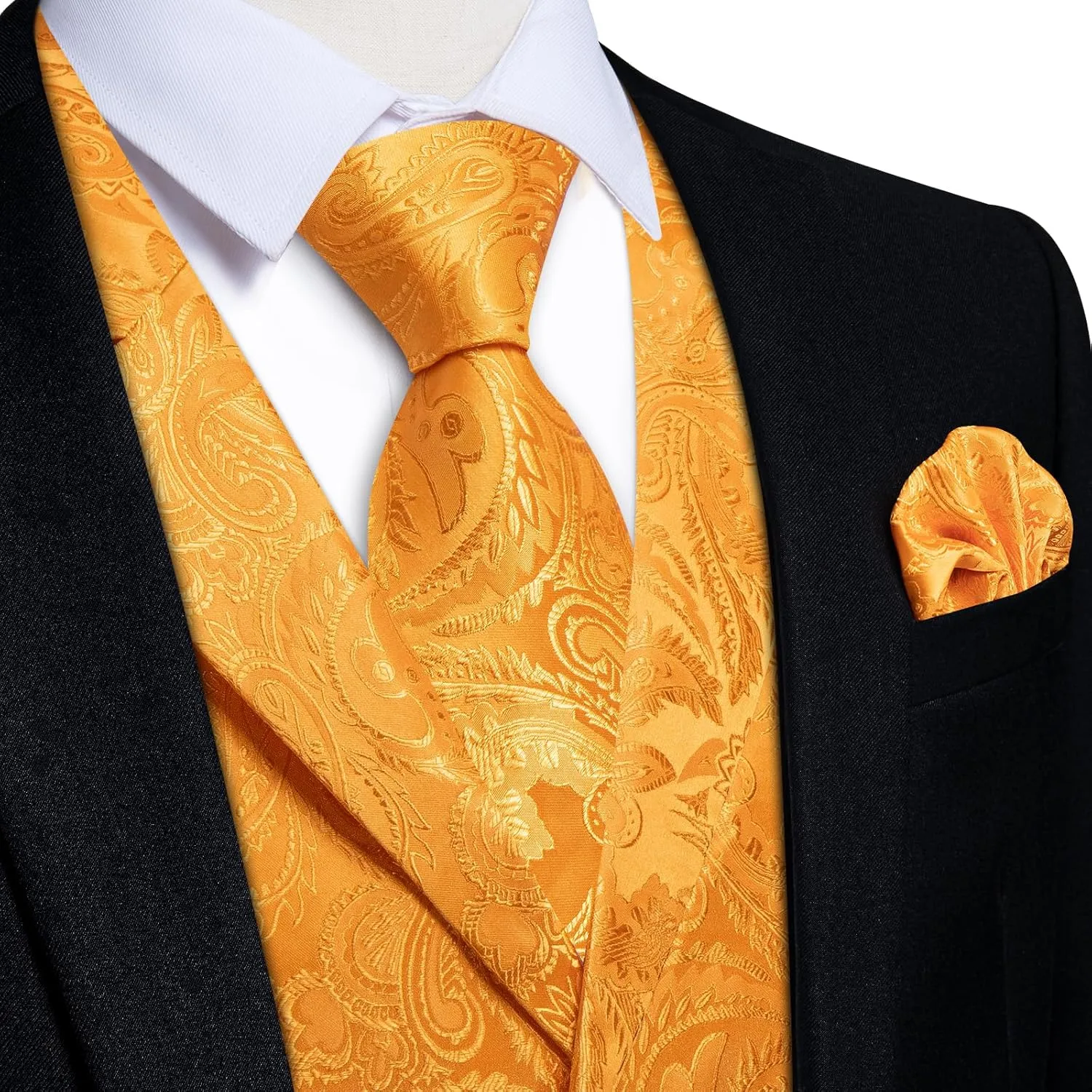 DiBanGu Silk Paisley Vest and Tie Set for Men Formal Waistcoat Regular Fit Lapel Dress Vest for Tuxedo Wedding Party