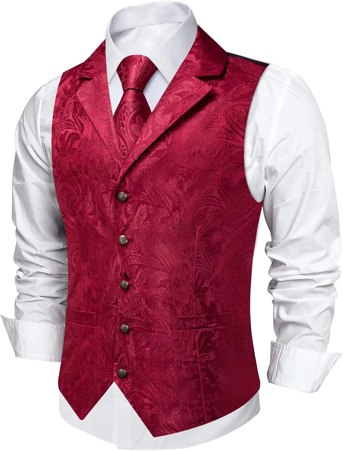DiBanGu Silk Paisley Vest and Tie Set for Men Formal Waistcoat Regular Fit Lapel Dress Vest for Tuxedo Wedding Party