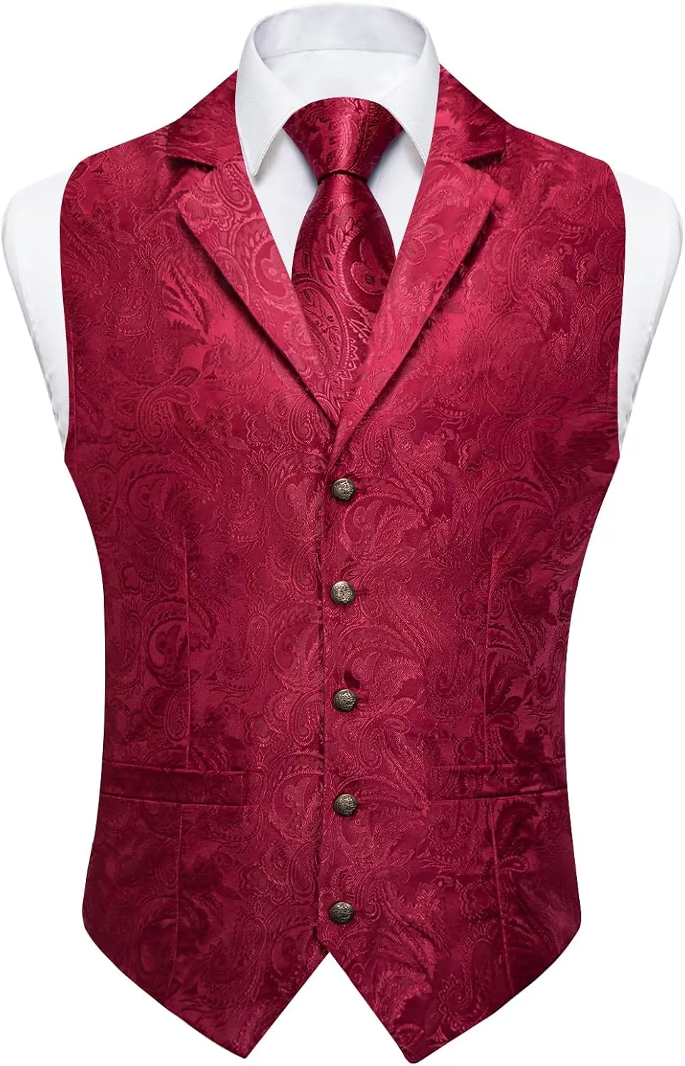 DiBanGu Silk Paisley Vest and Tie Set for Men Formal Waistcoat Regular Fit Lapel Dress Vest for Tuxedo Wedding Party
