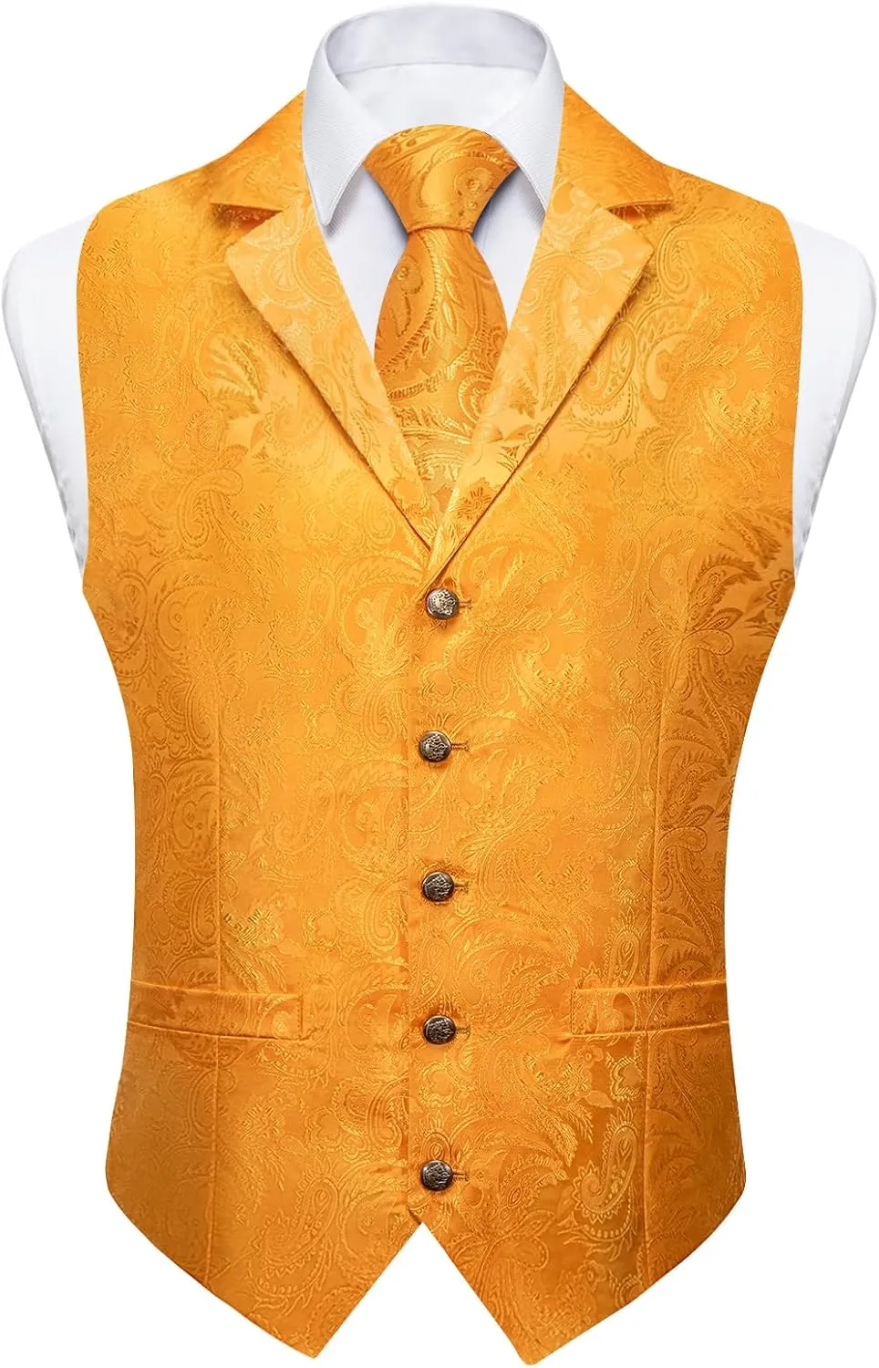 DiBanGu Silk Paisley Vest and Tie Set for Men Formal Waistcoat Regular Fit Lapel Dress Vest for Tuxedo Wedding Party