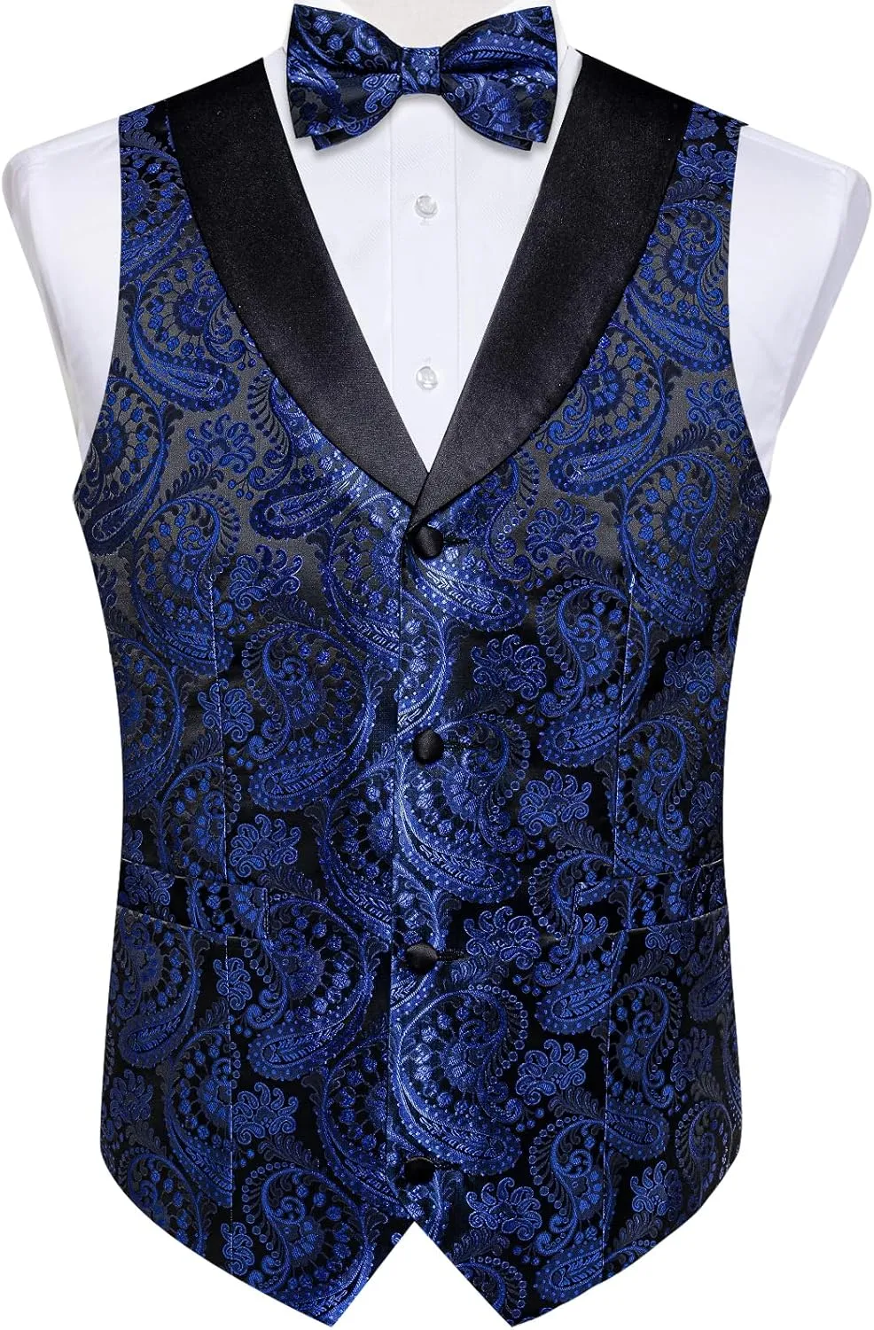DiBanGu Silk Suit Vest for Men Shawl Collar Vest with Tie Set Bowtie Tie Clip Pocket Square Cufflinks Waistcoat