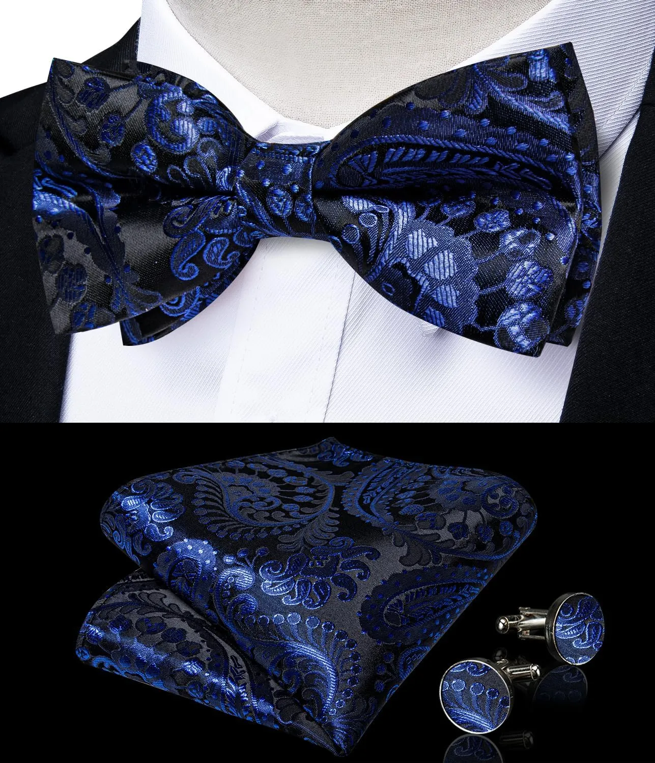 DiBanGu Silk Suit Vest for Men Shawl Collar Vest with Tie Set Bowtie Tie Clip Pocket Square Cufflinks Waistcoat