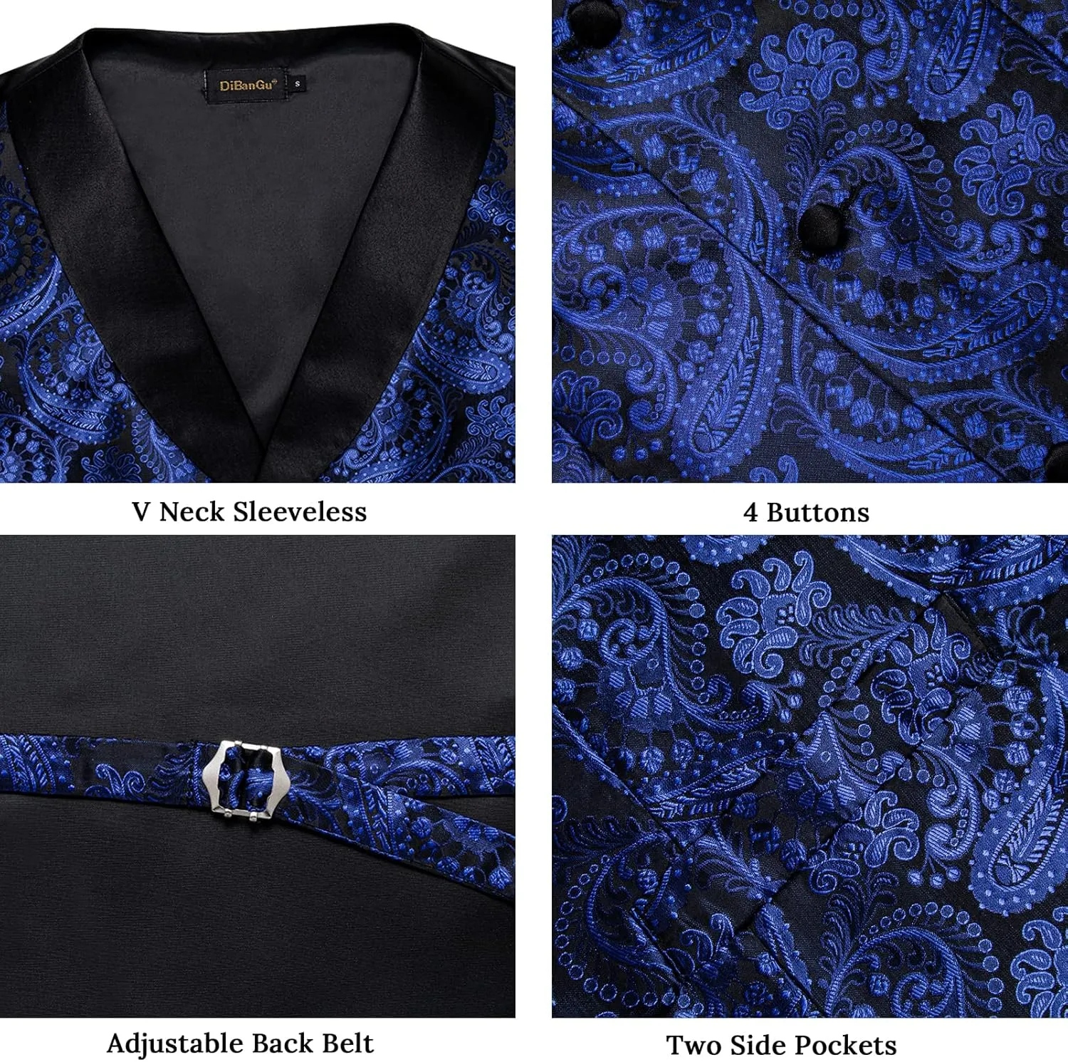 DiBanGu Silk Suit Vest for Men Shawl Collar Vest with Tie Set Bowtie Tie Clip Pocket Square Cufflinks Waistcoat