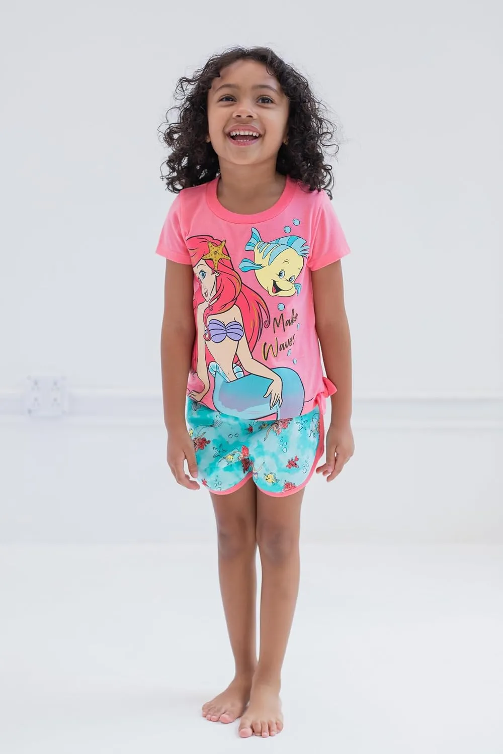 Disney Frozen Moana Princess Tiana Floral Peplum T-Shirt and French Terry Shorts Outfit Set Toddler to Big Kid