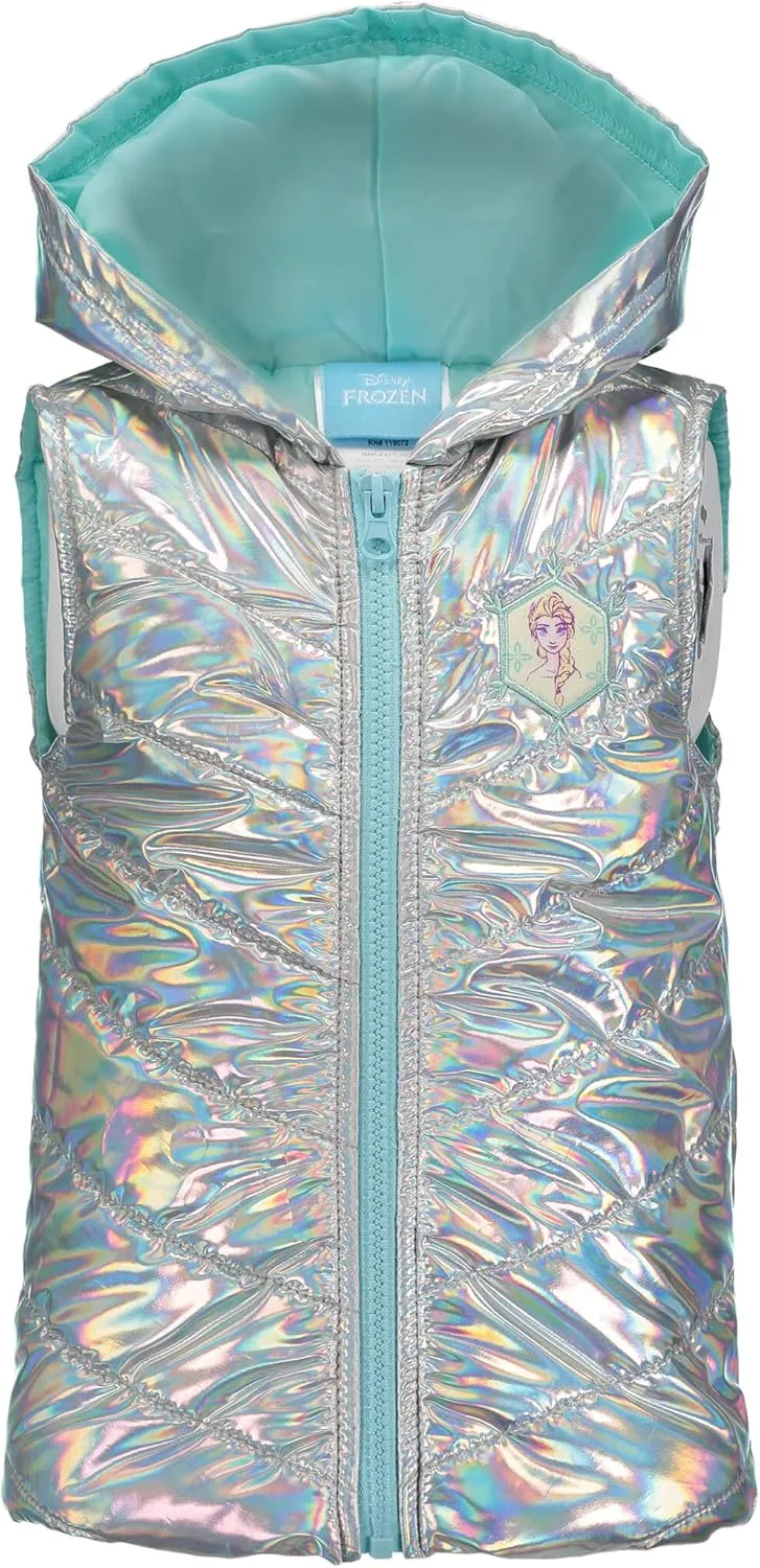 Disney Frozen Princess Anna Queen Elsa Girls Zip Up Vest Puffer T-Shirt and Leggings 3 Piece Set Toddler to Big Kid