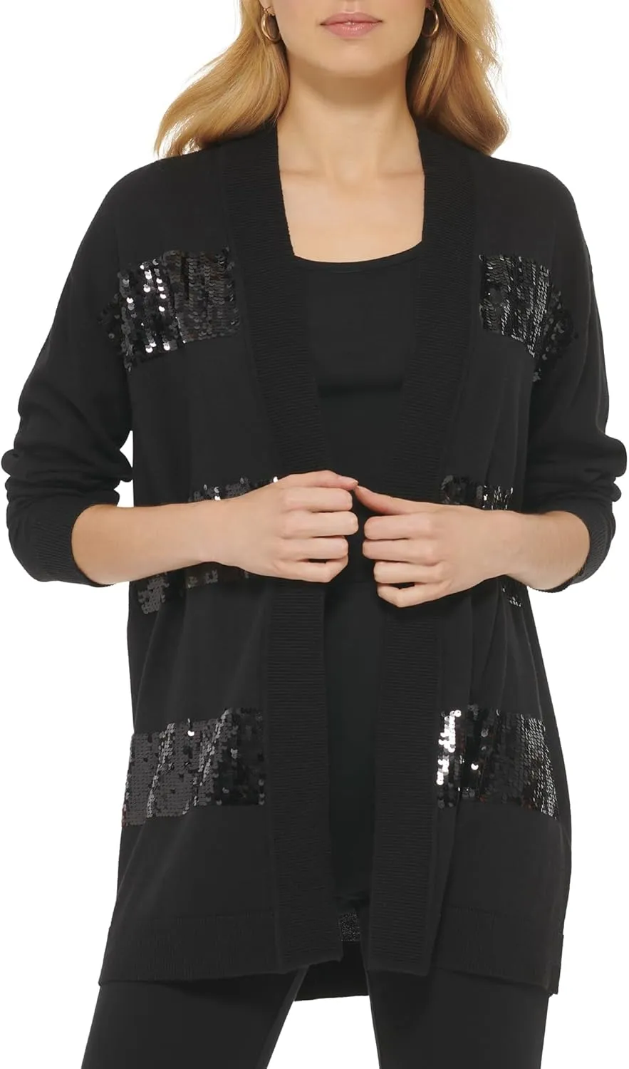 DKNY Women's Open Cardigan Sequin Detail Sweater