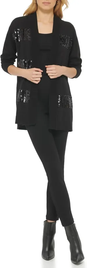 DKNY Women's Open Cardigan Sequin Detail Sweater