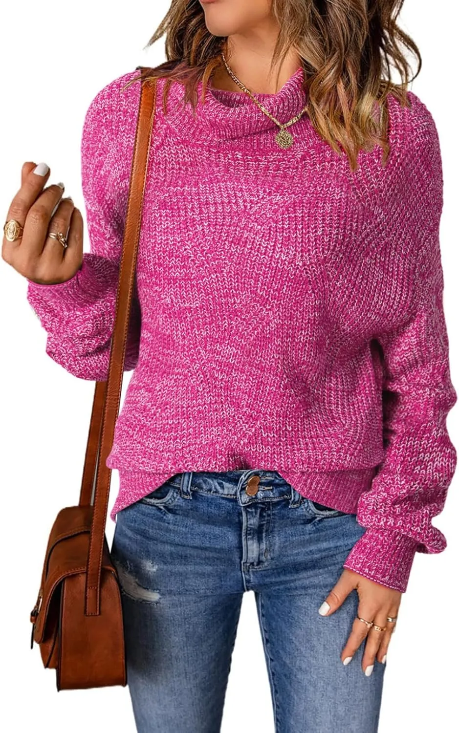 Dokotoo Womens 2024 Winter Oversized Sweaters Long Sleeve Turtleneck High Neck Sweater Chunky Pullover Jumper Outwear