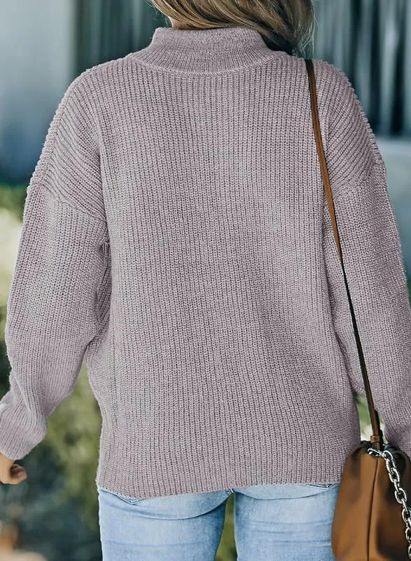 Dokotoo Womens Sweaters Long Sleeve 1/4 Zip Pullover Polo V Neck Dressy Casual Tops