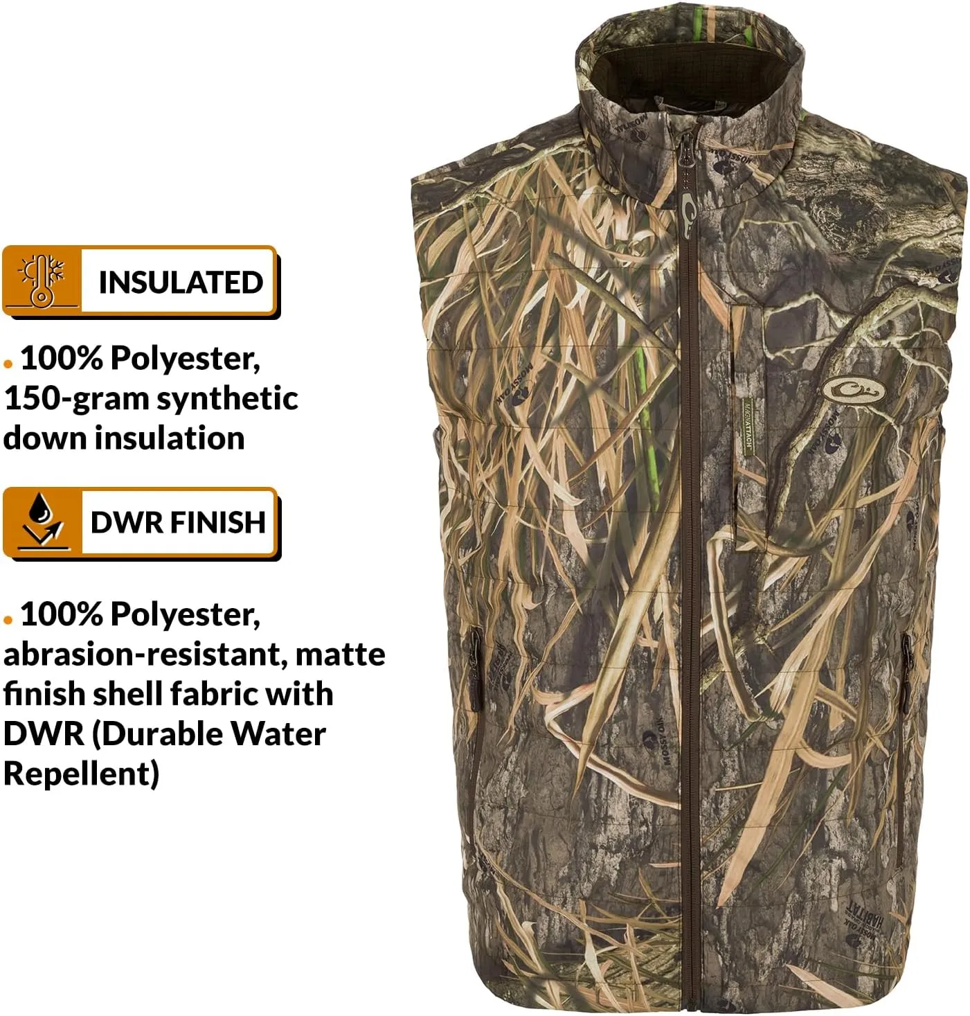 Drake Waterfowl Men's MST Synthetic Down Pack Warm Lightweight Durable Water-Repellent Adjustable Cold-Weather Hunting Vest