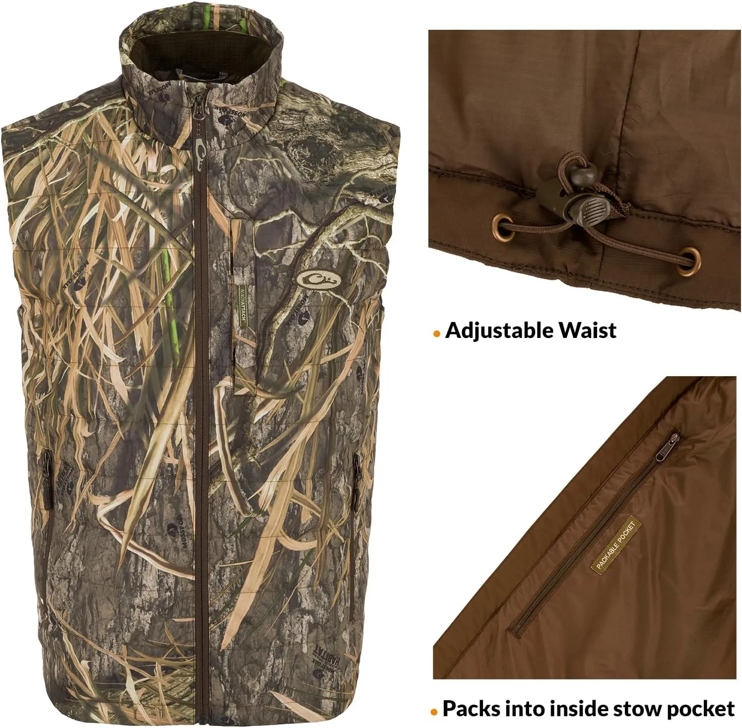 Drake Waterfowl Men's MST Synthetic Down Pack Warm Lightweight Durable Water-Repellent Adjustable Cold-Weather Hunting Vest
