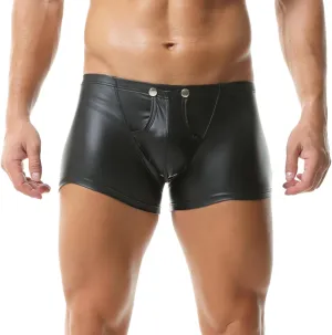 DTODWW Men's Faux Leather Boxer Shorts Wrestling Pants Elastic Tight Hot Shorts for Clubwear