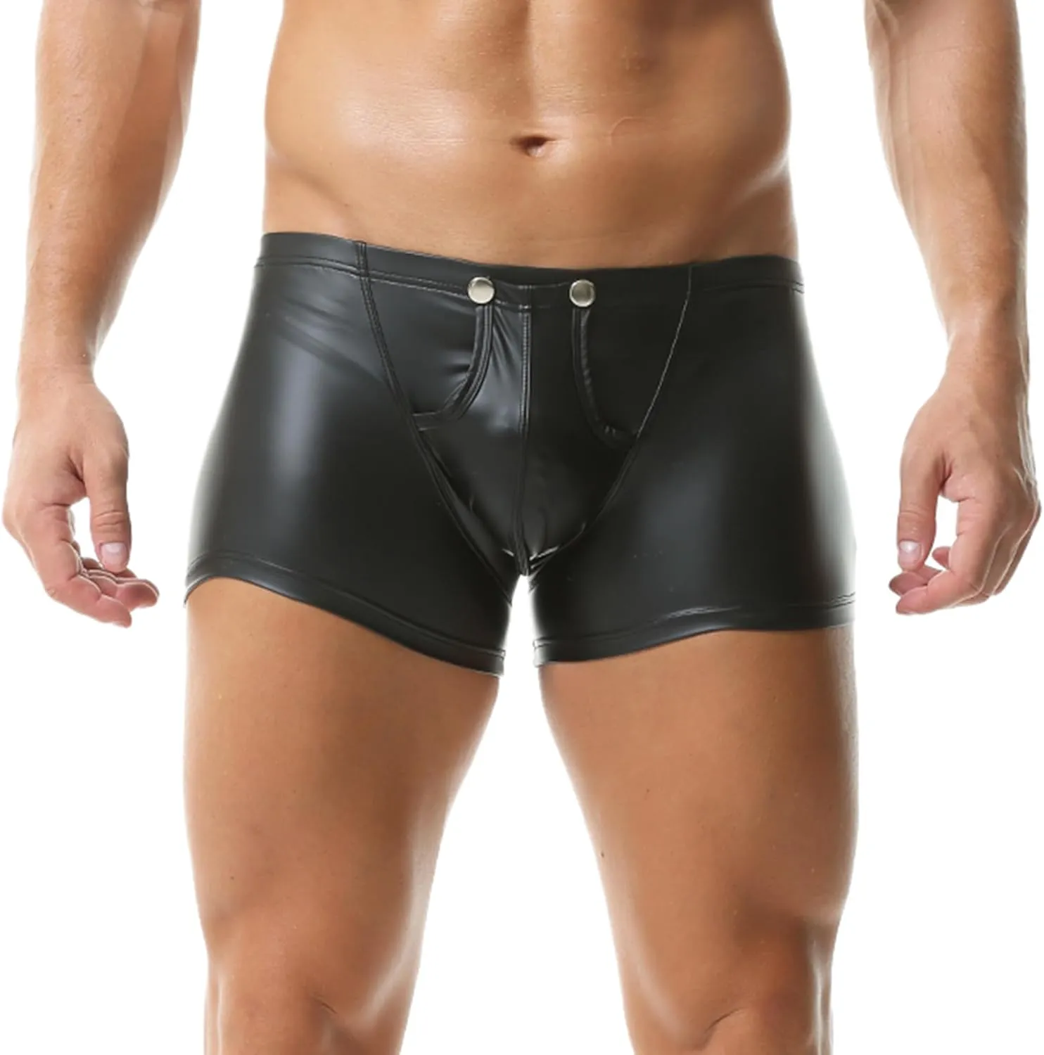 DTODWW Men's Faux Leather Boxer Shorts Wrestling Pants Elastic Tight Hot Shorts for Clubwear