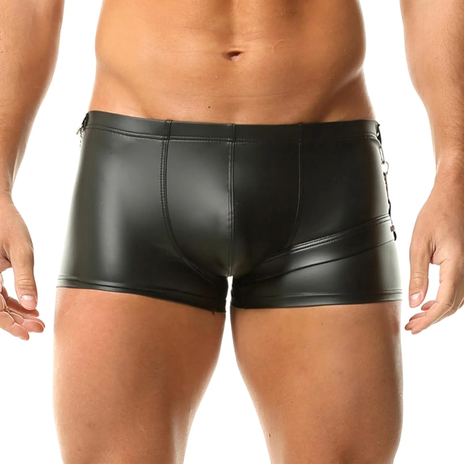 DTODWW Men's Faux Leather Boxer Shorts Wrestling Pants Elastic Tight Hot Shorts for Clubwear