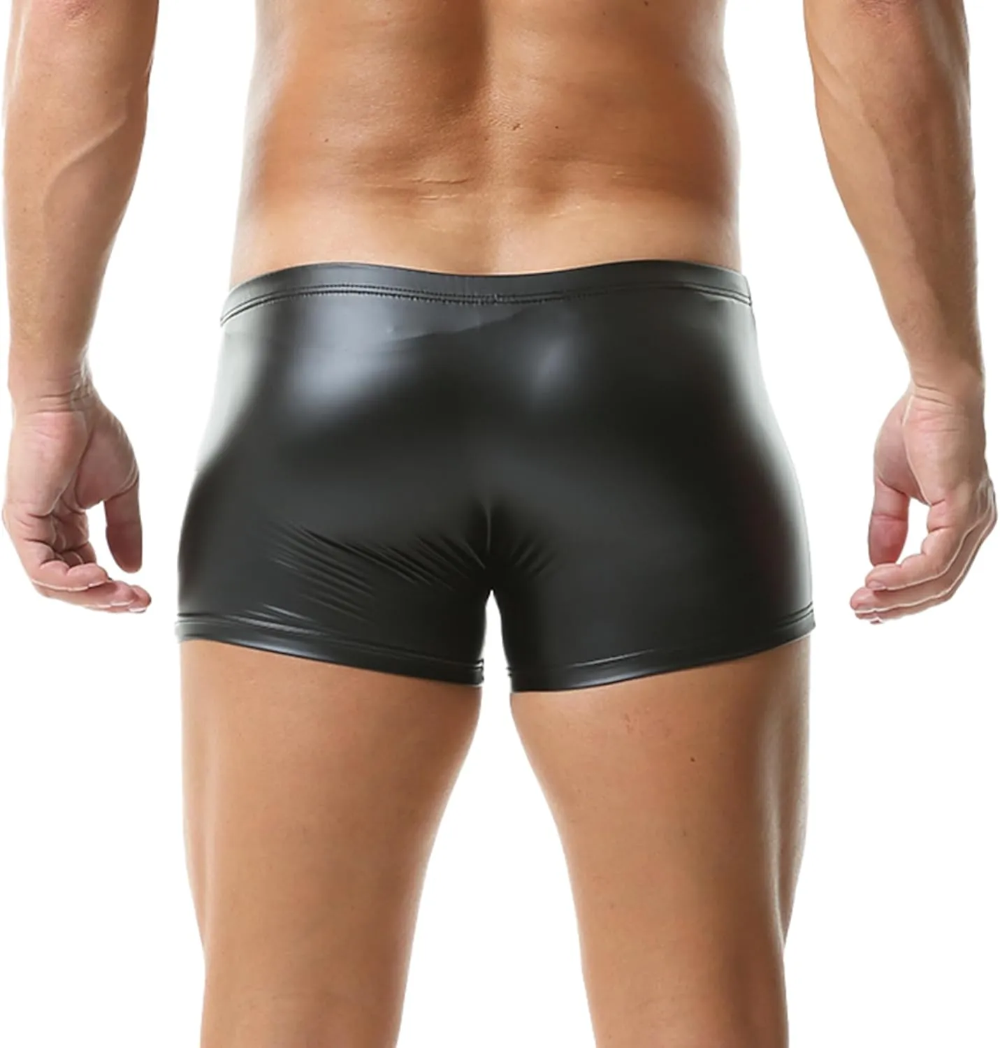 DTODWW Men's Faux Leather Boxer Shorts Wrestling Pants Elastic Tight Hot Shorts for Clubwear