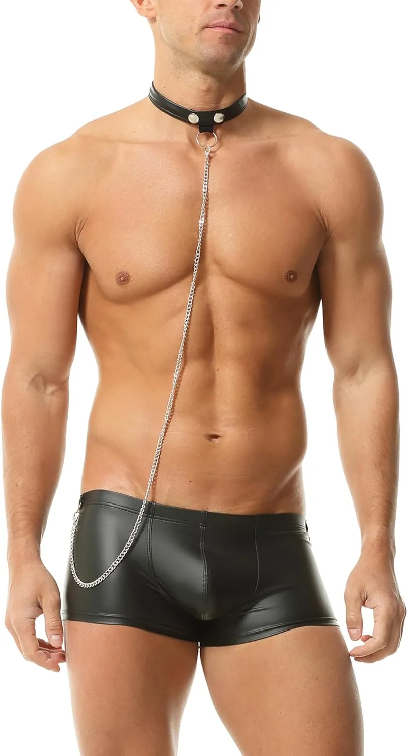 DTODWW Men's Faux Leather Boxer Shorts Wrestling Pants Elastic Tight Hot Shorts for Clubwear