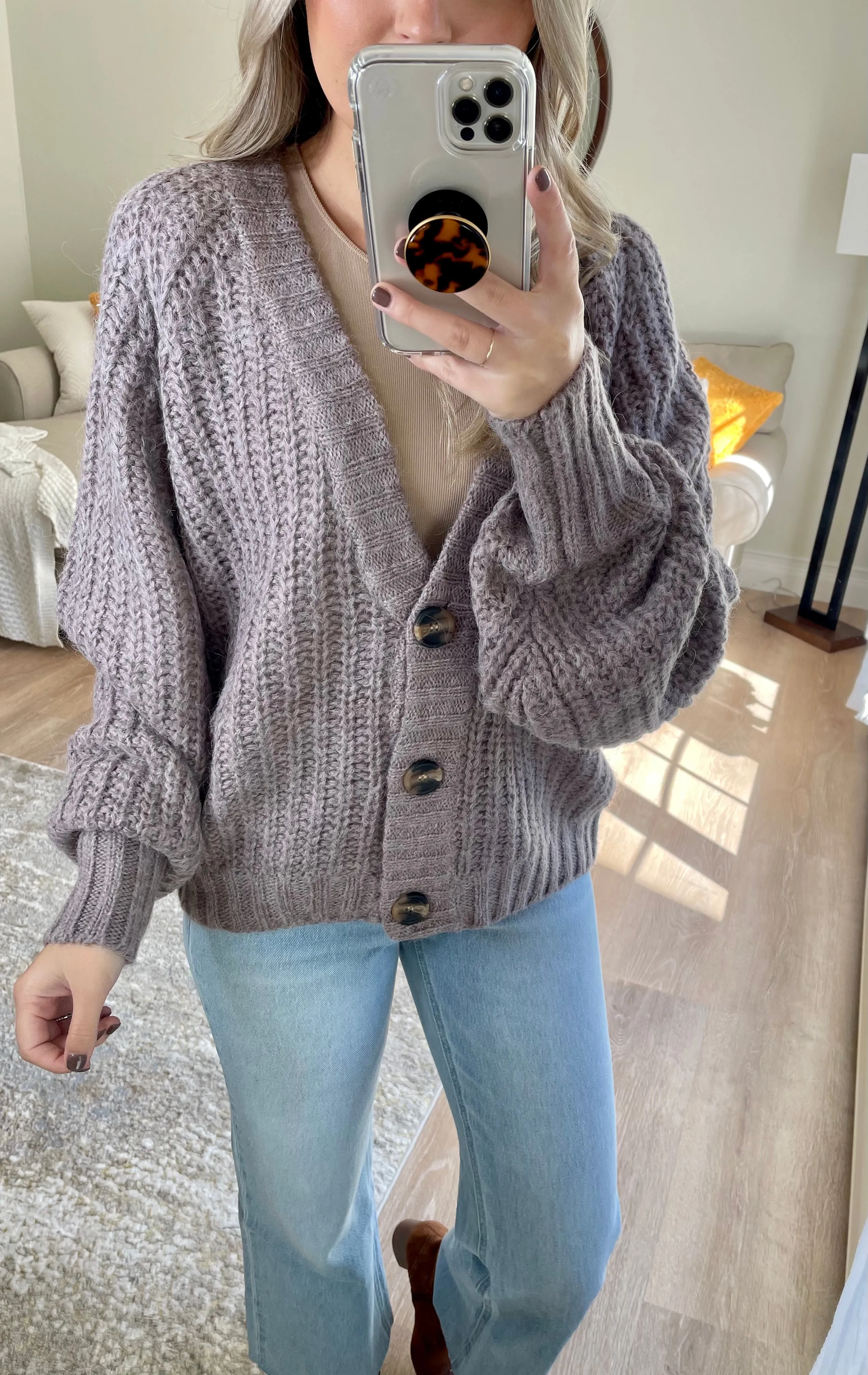 Dusty Lavender Knit Cardigan