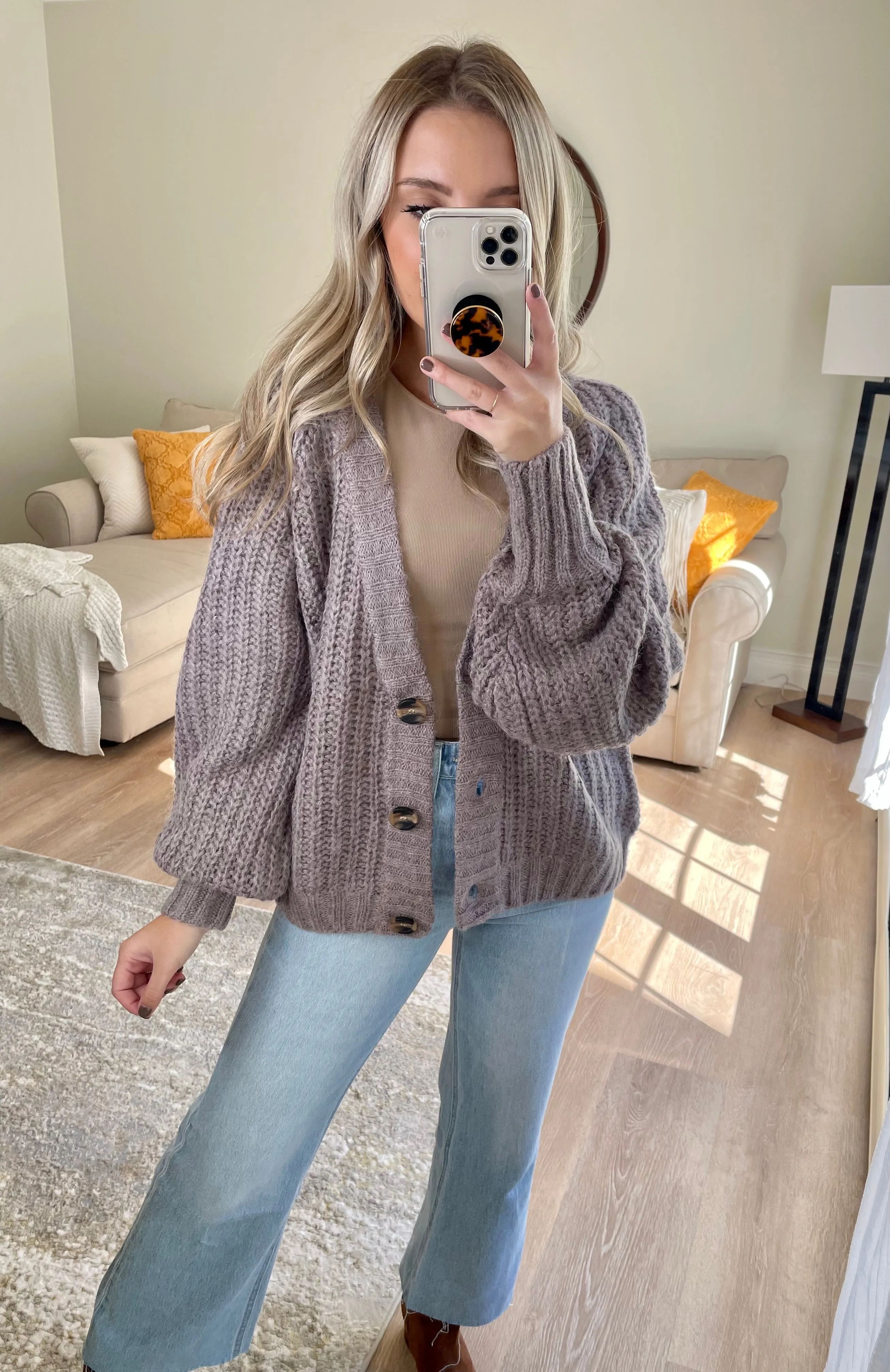 Dusty Lavender Knit Cardigan