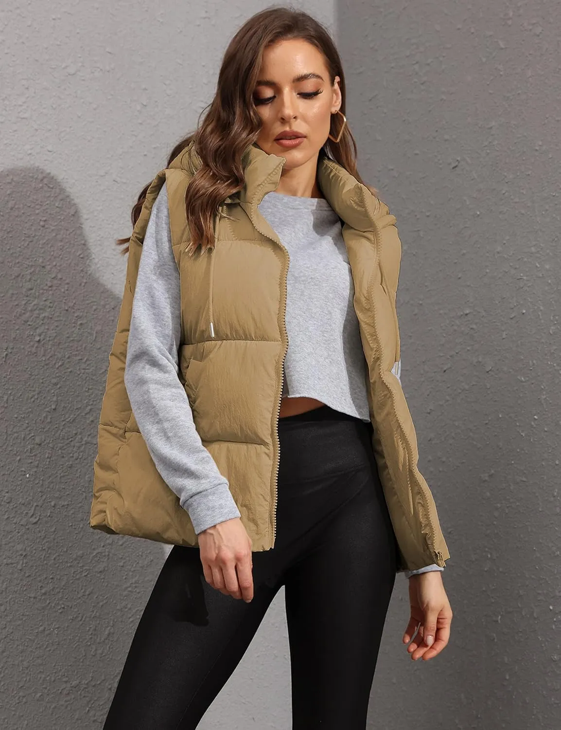 EsheSy Women's Puffer Vest with Removable Hood Sleeveless Full Zip Quilted Down Jacket