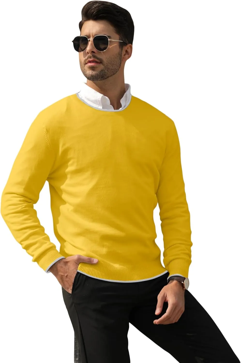 Esobo Men's Cotton V Neck Sweater Knitted Jumper Sweater Long Sleeve Pullover Top