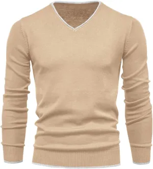 Esobo Men's Cotton V Neck Sweater Knitted Jumper Sweater Long Sleeve Pullover Top