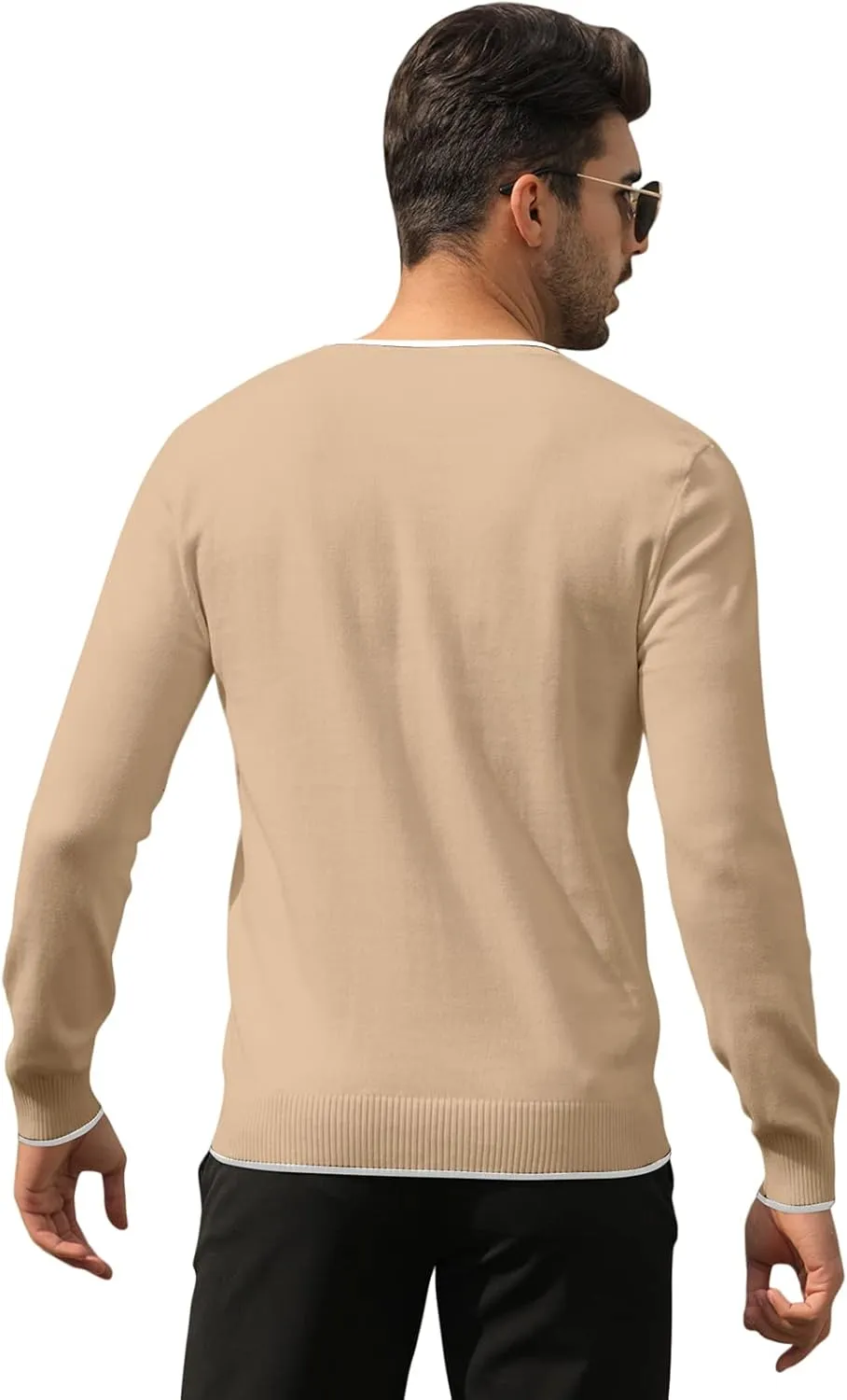 Esobo Men's Cotton V Neck Sweater Knitted Jumper Sweater Long Sleeve Pullover Top