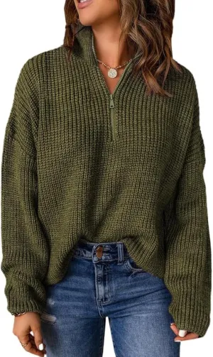 EVALESS Quarter Zip Sweaters for Women Waffle Kint Long Sleeve Pullover Sweater Business Casual Outfits