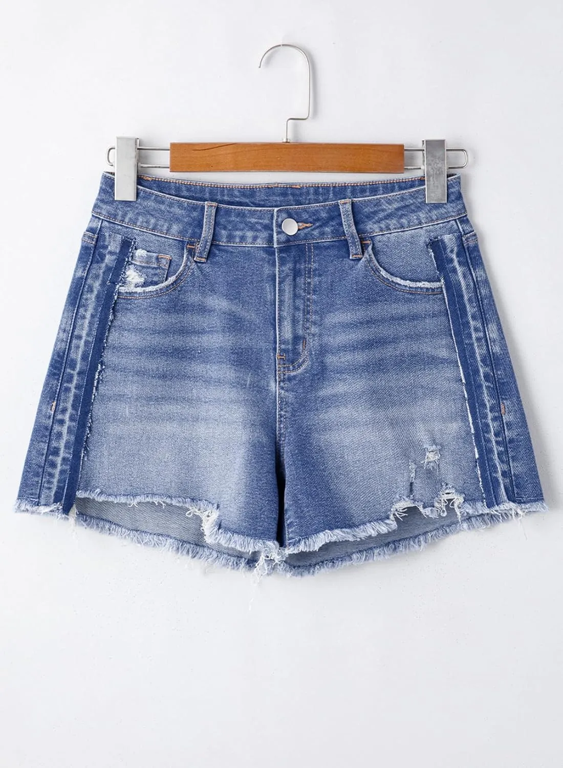 EVALESS Womens Denim Shorts High Waisted Stretchy Ripped Distressed Frayed Raw Hem Jeans Shorts