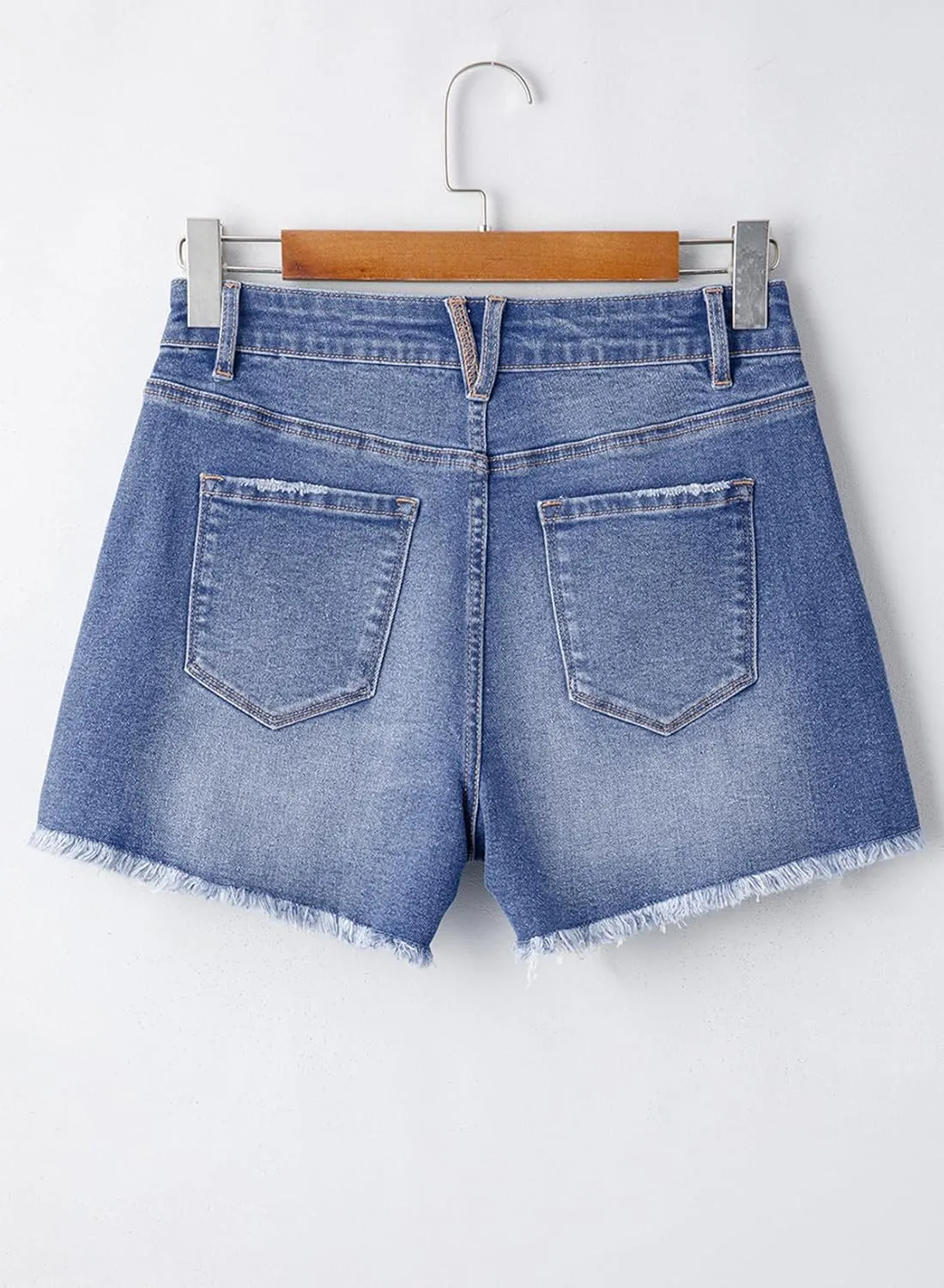 EVALESS Womens Denim Shorts High Waisted Stretchy Ripped Distressed Frayed Raw Hem Jeans Shorts