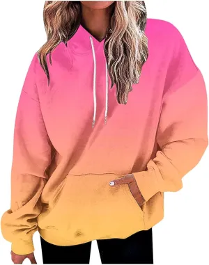 Fall Sweatshirts For Women Fashion Gradient Graphic Hoodies Long Sleeve Oversized Casual Pullover Tops