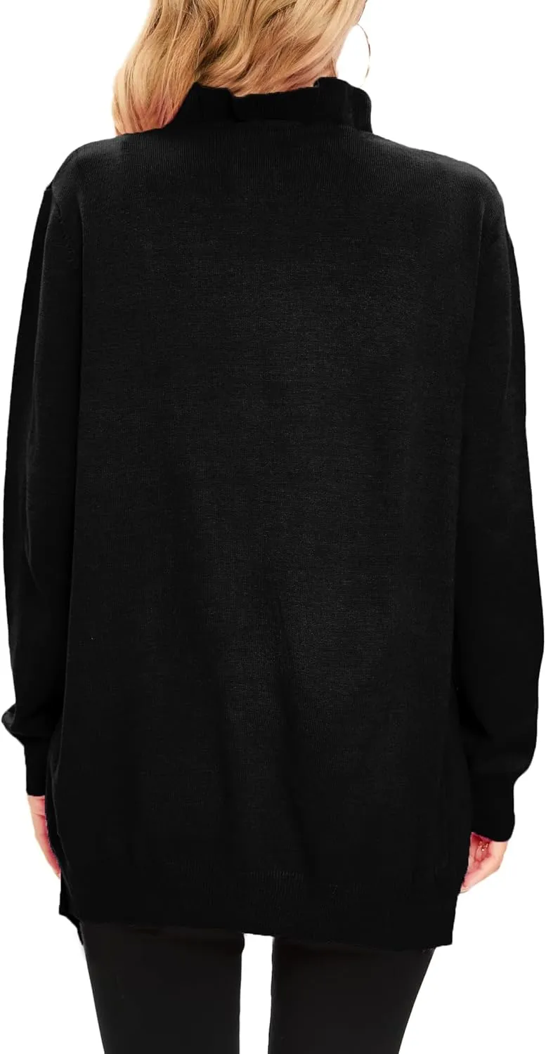 Famulily Cardigan Sweaters for Women Long Sleeve Open Front Coat Ruffle Collar Knit Cardigans