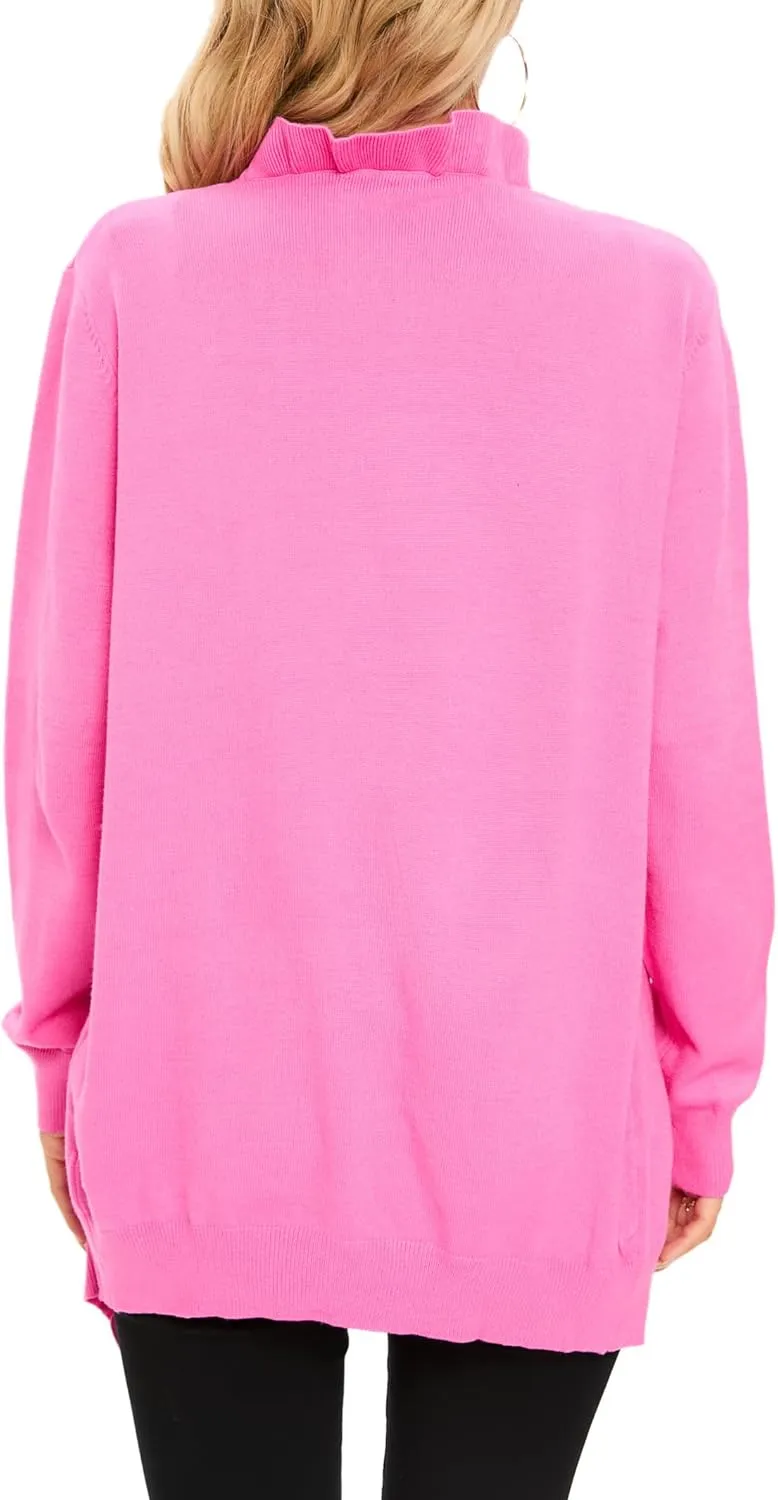 Famulily Cardigan Sweaters for Women Long Sleeve Open Front Coat Ruffle Collar Knit Cardigans