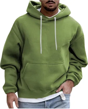 Fashion Hoodies for Men Plus Size Solid Long Sleeve Drawstring Pullover 2024 Fall Winter Hooded Sweatshirts