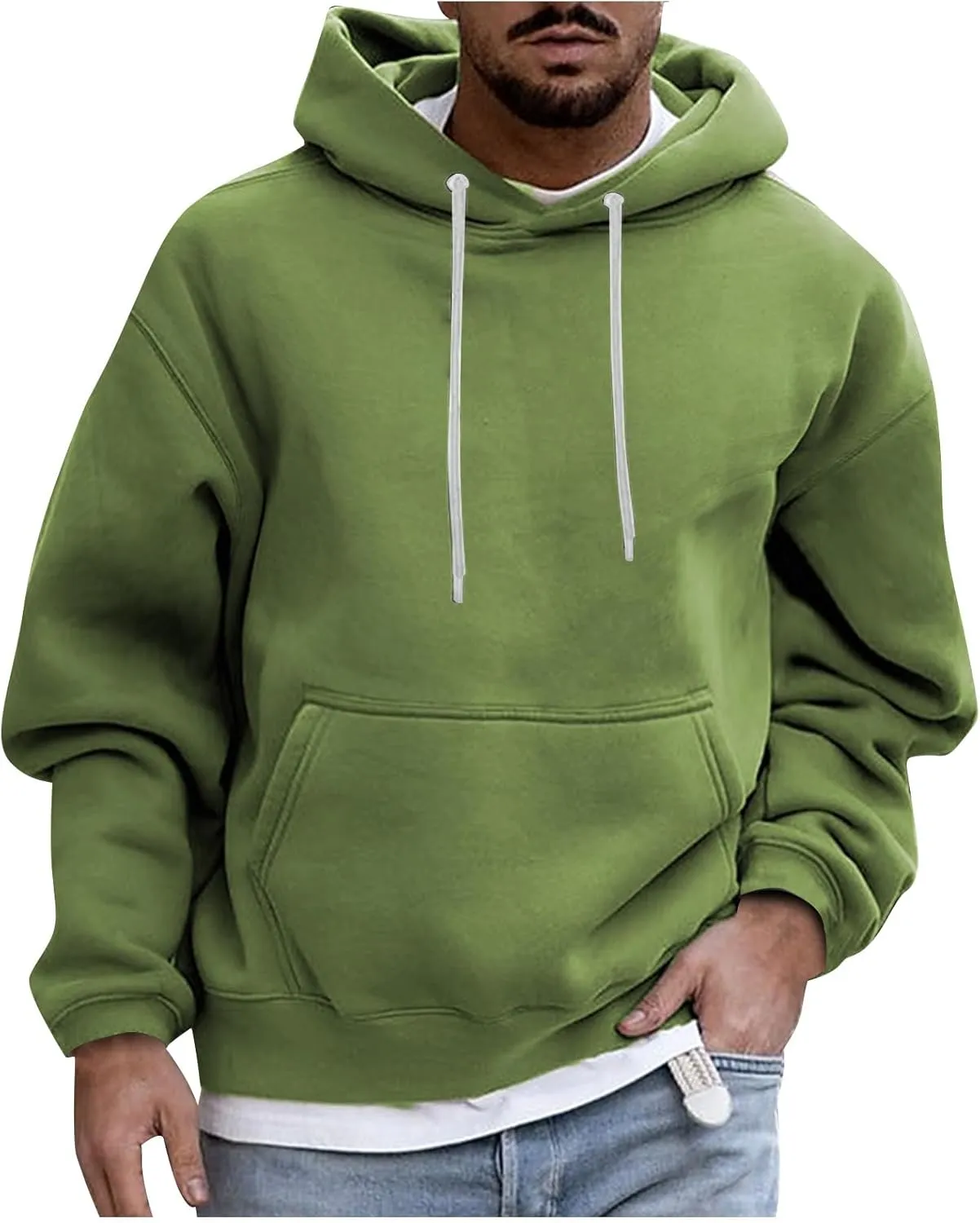 Fashion Hoodies for Men Plus Size Solid Long Sleeve Drawstring Pullover 2024 Fall Winter Hooded Sweatshirts